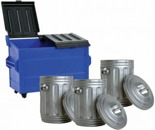 Blue Dumpster & 3 Silver Trash Cans For Wwe Wrestling Action Figures