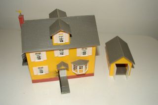 Vintage Yellow House,  Garage Ho Scale Train Model Putz Assembled Plasticville?