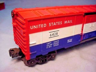 Lionel Train 6428 Postwar Us Mail Railway Post Office Boxcar - 1960 - 61 Ex