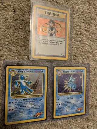 Misty’s Seadra & Golduck.  Brock Trainer Pokemon Cards “lot Of 3”