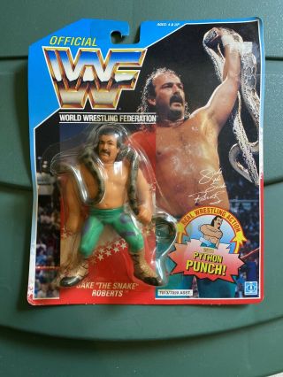 Hasbro Figure Wwf Wwe Jake The Snake Roberts 1990 Wrestling Blue Card