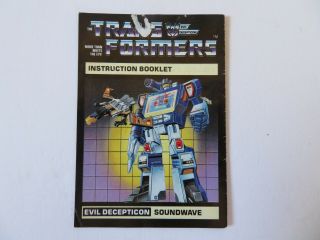 1984 Transformers G1 Soundwave Instruction Booklet Evil Decepticon Hasbro Retro