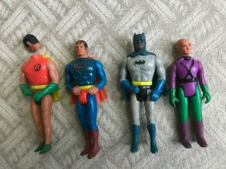4 Vintage 1979 Dc Comic 4 " Action Figures Batman Robin Superman Lex L W/capes