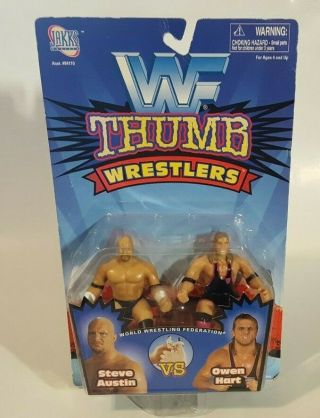 Vtg 1997 Wwf Steve Austin Vs Owen Hart Thumb Wrestlers Jakks Pacific/titan Sport