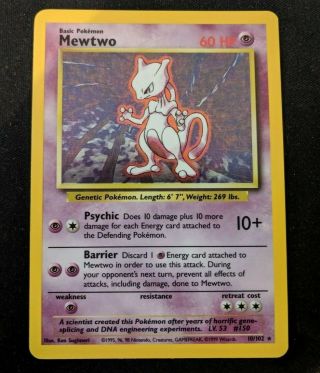 Mewtwo 10/102 Base Set Pokemon Card Wotc Ultra Rare Holo Exc - Near