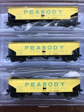 N Scale Bluford Shops Peabody Coal Company 3 Bay Offset Side Hoppers 3 Pack