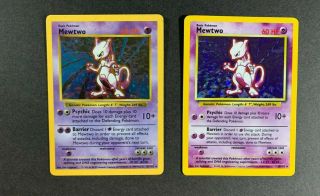 Shadowless And Unlimted Mewtwo 10/102 - Base Set Pokemon Card - Lp