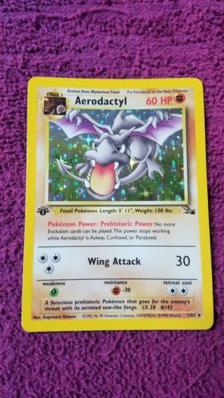 1st Edition Aerodactyl - Holo Rare 1999 Wotc Pokemon Card Fossil 1/62