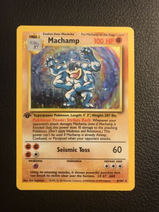 Pokemon Card 1st Edition Machamp Base Set 8/102 Holo Rare