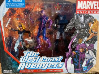 Marvel Universe 3.  75 " The West Coast Avengers Set Hawkeye Warmachine Mockingbird