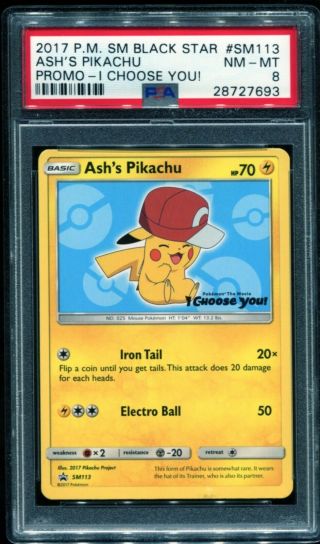 Pokemon PSA 8 NM - MT Ash ' s Pikachu I Choose You SM113 2