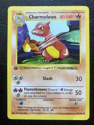 1st Edition Shadowless Charmeleon 24/102 Base Set Non Holo 1999 Pokemon Card