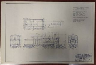 Vtg 1972 John Derr Model Railroad Blueprint Drawing Bridgton Harrison Engine 6