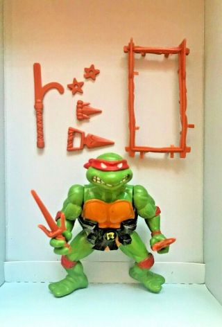 Tmnt Ninja Turtles Raphael Raph 1988 100 Complete Vtg Figure W/ Rack & Stars