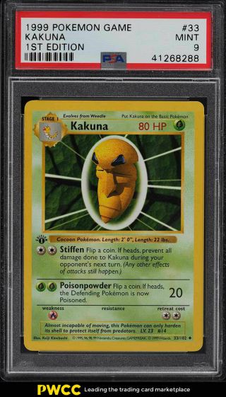 1999 Pokemon Game Base 1st Edition Kakuna 33 Psa 9 (pwcc)