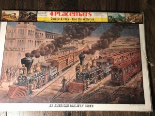 4 Currier & Ives Iron Horse Series Placemats Steam Train Art 16 3/4 " X 11 "