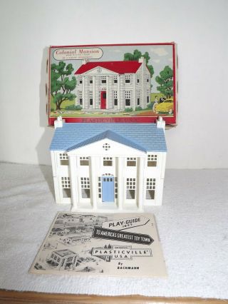 Plasticville Colonial Mansion 1703 129 White Blue Trim Complete W/ Box