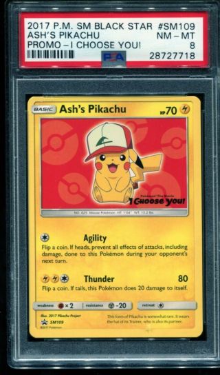 Pokemon PSA 8 NM - MT Ash ' s Pikachu I Choose You Promo SM109 2