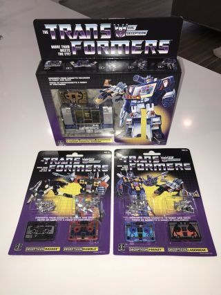 Transformers Decepticon Soundwave,  Condor,  Ravage,  Rumble,  Frenzy,  Laserbeak Reissue