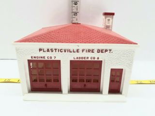Vintage Plasticville Fire Dept Building Red Train Missing Roof Piece