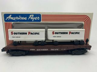 American Flyer 6 - 48501 S Scale Southern Pacific Flatcar W/trailers Ex/box