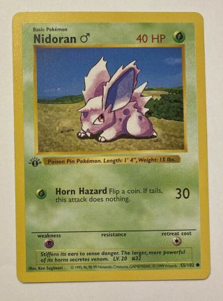 Nidoran 55/102 First Edition Shadowless Base Set Pokemon Card Wotc