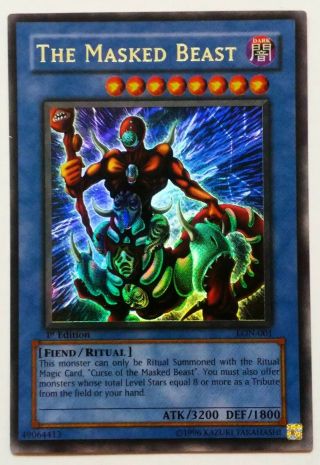 (1) Yugioh | The Masked Beast | Lon - 001 | 1st Edition | Nm/mint,  Color Sleeve