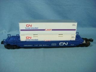 O Lionel 3 Rail Cn Husky Stack W 2 Cn Laser Containers Car