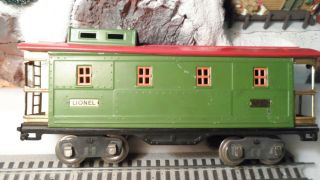 Lionel 517 Std.  Gauge Tinplate Green With Red Top Caboose