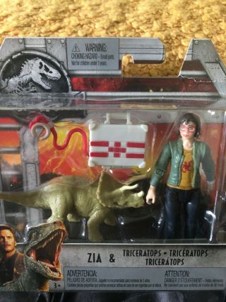 Jurassic World 2 Zia And Triceratops Figure Pack 2018 Fallen Kingdom Vet -
