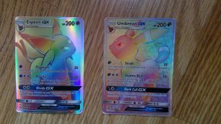 Pokemon Espeon Gx 152/149 & Umbreon Gx 154/149 Rainbow Hyper Rare Sun Moon