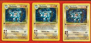 (3) Pokemon Machamp 8/102 Holo 1st Edition Base Set Rare Star Cards