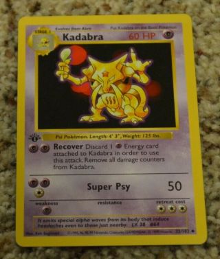 Pokemon Kadabra 1st (first) Edition Base Set Shadowless