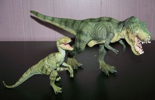 Papo Green Running Tyrannosaurus And Green Velociraptor T.  Rex Dinosaur