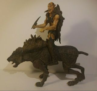 2003 Toybiz Lord Of The Rings Lotr Warg Beast Deluxe Chomping Figure & Orc Rider