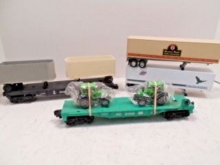 Lionel O Ga Flat Cars Nos.  9285 With 2 Trailers & 9158 With 2 Green Tractors 7 - 2