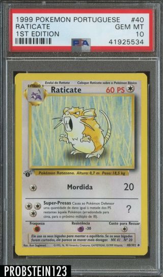 1999 Pokemon Portuguese 1st Edition 40 Raticate Psa 10