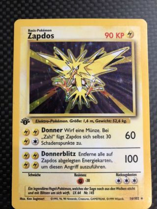 Pokemon Card Base Set 1st Edition German Zapdos 16/102 Holo