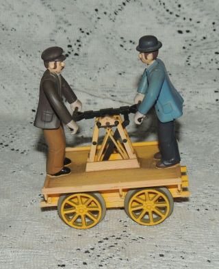 Men Railroad Workers On Handcar Toy Train Car.  No Marks.  Look