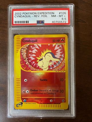 2002 Pokemon Expedition Cyndaquil Reverse Foil Psa 8,  5 Nm - Mt,  105/165
