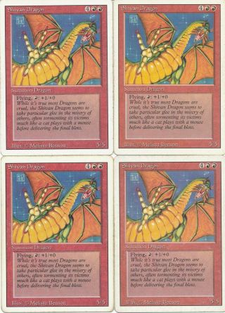 Mtg Magic The Gathering Shivan Dragon Revised Hp Rare Playset Of 4 Cards
