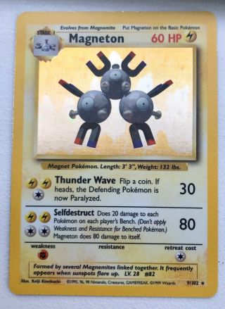 1995 Pokemon Game Holo Holographic Magneton Lightning Card 9 9/102