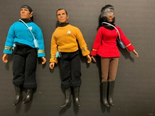 Vintage Mego Star Trek Spock,  Captain Kirk And Uhura 8 " Action Figures -