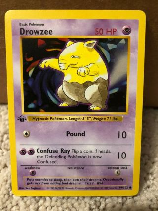 1999 Pokemon Game 1st Edition Shadowless Base Set Drowzee 49/102