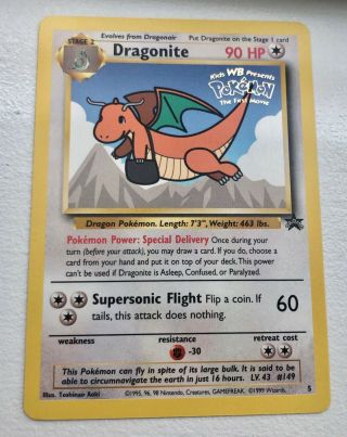 1995 Pokemon Game Wb Gold Stamp Black Star Promo Dragonite Card (cond. )