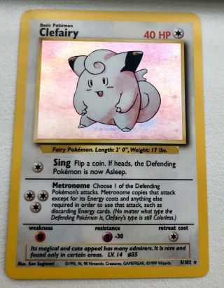 1995 Pokemon Game Holo Holographic Clefairy Colorless Card 5/102 5