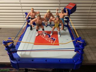 Wcw Galoob Ring Bell Stairs And Ropes Posts Launcher 5 Wrestlers And 1 Belts