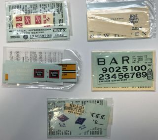 O Scale 5 Packs Walthers Assorted Decals Railroad Company Refrigerator Cars