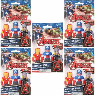 Marvel Avengers Puzzle Eraseez Collectible 5 Blind Bags With 2 Erasers Each Bag