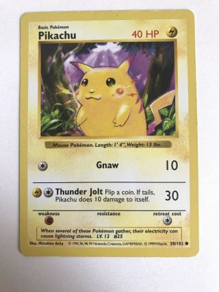 Pikachu 58/102 Shadowless Base Set Red Cheeks Pokemon Card Lp